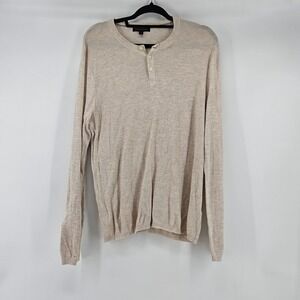 Banana Republic Mens Henley Sweater Beige Oatmeal Cotton Long Sleeve M Casual